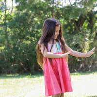 Handmade Girls Lei Print Twirl Dress – Rainbow Flower Design, 100% Cotton | Made in Maui, Hawaii
