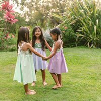 Handmade Hawaiian Girls Twirl Dress - Mint Hibiscus with Ric Rac Tie Straps