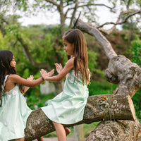 Handmade Hawaiian Girls Twirl Dress - Mint Hibiscus with Ric Rac Tie Straps