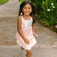 Blush Pink Orchid Twirl Dress | Adjustable Tie Strap Girls Dress