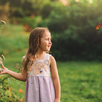 Girls Dress - Monarch Butterfly Print with Lace and Twirly Purple Skirt - Baby, Toddler or Kids Dress - Handmade in Maui, Hawaii