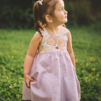 Girls Dress - Monarch Butterfly Print with Lace and Twirly Purple Skirt - Baby, Toddler or Kids Dress - Handmade in Maui, Hawaii