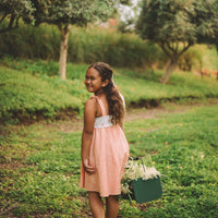 Girls Dress - Cherry Print with Peachy Twirly Skirt and Adjustable Straps - Baby, Toddler or Kid's Dress - Handmade in Maui, Hawaii USA