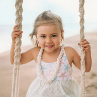 Girls Dress - Starfish and Checkered Print - Baby, Toddler or Kid's Dress - Handmade in Maui, Hawaii USA
