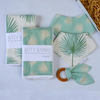 FanPalm Tropical Baby Gift Set | Hawaiian Baby Shower Gift | Burp Cloths, Bib & Teether | Handmade in Maui
