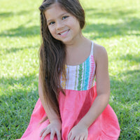 Handmade Girls' Lei Twirl Dress | Rainbow Lei Print 100% Cotton | Shirred Back | Made in Maui, Hawaii