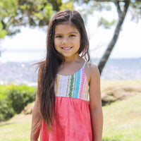 Handmade Girls' Lei Twirl Dress | Rainbow Lei Print 100% Cotton | Shirred Back | Made in Maui, Hawaii
