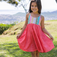 Handmade Girls' Lei Twirl Dress | Rainbow Lei Print 100% Cotton | Shirred Back | Made in Maui, Hawaii