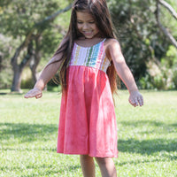 Handmade Girls' Lei Twirl Dress | Rainbow Lei Print 100% Cotton | Shirred Back | Made in Maui, Hawaii