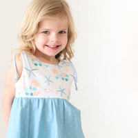 Handmade Girls' Starfish Dress in Blue | Adjustable Straps & Full Skirt | 100% Cotton | Made in Hawaii