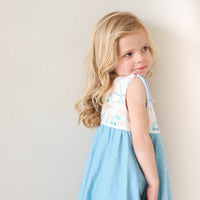 Handmade Girls' Starfish Dress in Blue | Adjustable Straps & Full Skirt | 100% Cotton | Made in Hawaii