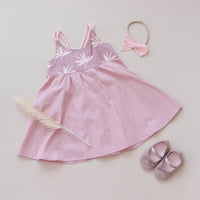 Handmade girls' 'Bird of Paradise' dress with soft stretchy straps and full skirt, made from 100% cotton