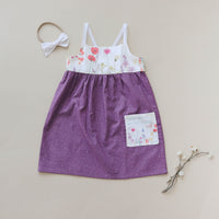 Handmade Girls' Wildflowers Dress with 'Love Her But Leave Her Wild' Quote Pocket | Shirred Back | Made in Maui, Hawaii