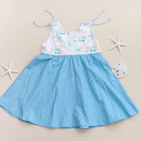 Handmade Girls' Starfish Dress in Blue | Adjustable Straps & Full Skirt | 100% Cotton | Made in Hawaii