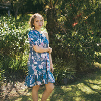 Handmade Girls Twirly Dress in Navy Orchid | A Mu'u House x Bitty Bambu Collaboration | Adjustable Tie Straps & Full Skirt | 100% Cotton Poplin | Made in Maui, Hawaii