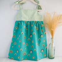 SALE - Girls Rainbow Sundress - Toddler Dress - Baby Girl Dress - Teal Blue Girls Dress - Tie Strap Girls Dress - Summer Dress Made in Hawaii USA