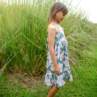 Handmade Girls' 'Jade Pua' Dress | Mu'u House Collab | Adjustable Tie Straps & Ruffled Hem | 100% Cotton Poplin | Made in Maui, Hawaii