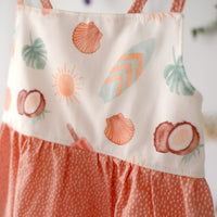 Handmade Girls' 'Beach Days' Dress | Playful Beachy Print | Shirred Back | 100% Cotton | Made in Maui, Hawaii