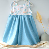 Handmade Girls' Starfish Dress in Blue | Adjustable Straps & Full Skirt | 100% Cotton | Made in Hawaii