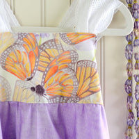Girls Dress - Monarch Butterfly Print with Lace and Twirly Purple Skirt - Baby, Toddler or Kids Dress - Handmade in Maui, Hawaii