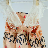 Handmade Girls' Butterfly and Lace Dress | 100% Cotton | Shirred Back and Lace Trimmed| Made in Maui, Hawaii