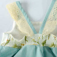 Handmade Girls' Dragonfly and Botanical Print Dress | 100% Cotton | Shirred Back and Lace Trimmed| Made in Maui, Hawaii