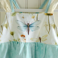 Girls Dress - Dragonfly Botanical Print with Twirly Skirt and Lace - Toddler Dress - Baby Girl Dress - Handmade in Maui, Hawaii USA