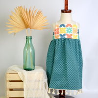 Handmade Girls' Hawaiian Quilt Design Dress with Fringe | Toddler & Baby Girl Dress | 100% Cotton | Made in Hawaii