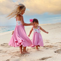 SALE | Girls Dress - Twirly, Pink Tropical Print, Soft Knit Dress for Baby, Toddler, Youth and Tween Girls