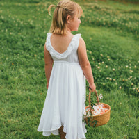 Flower Girl | Photoshoot Dress Boho, Simple Flower Girl Dress, White Lace Timeless, Junior Bridesmaid - Communion dress - Made in USA