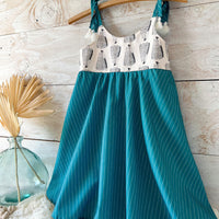 SALE - Girls Dress - Twirly Toddler Dress - Baby Girl Dress - Cone Shell Print Girls Dress - Teal, Black and White - Summer Dress