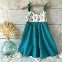 SALE - Girls Dress - Twirly Toddler Dress - Baby Girl Dress - Cone Shell Print Girls Dress - Teal, Black and White - Summer Dress