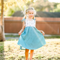 SALE - Girls Dress - Twirly Toddler Dress - Baby Girl Dress - Cone Shell Print Girls Dress - Teal, Black and White - Summer Dress