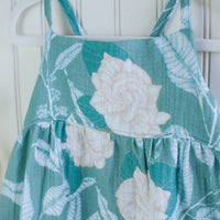 Handmade girls' Gardenia dress with adjustable straps and shirred back, made from 100% cotton double gauze fabric