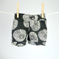 Eco-Friendly Organic Knit Baby Shorts | Opihi Shell Design on Black | Gender Neutral, Soft & Comfy Diaper Cover, or Shorts