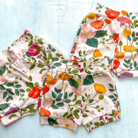 Eco-Friendly Organic Knit Baby Shorts | Poppies and Floral Design | Soft & Comfy Diaper Cover or Toddler Shorts | Handmade in Maui, Hawaii