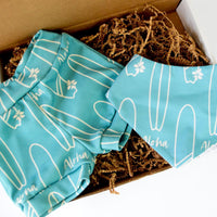 Aloha Surfboards Baby Gift Set in Blue | Organic Knit Shorts & Burp Cloth | Gender-Neutral Gift Made in Maui, Hawaii USA