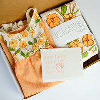Handmade Baby Girl Gift Box | Puakenikeni Flower Print Dress & Burp Cloth Set | Size 6-12 Months | Made in Maui, Hawaii
