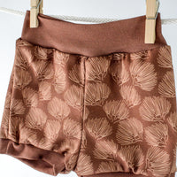 Eco-Friendly Organic Knit Baby Shorts | Ohia Print | Soft Diaper Cover Bummies - Handmade in Hawaii