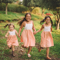 Girls Dress - Cherry Print with Peachy Twirly Skirt and Adjustable Straps - Baby, Toddler or Kid's Dress - Handmade in Maui, Hawaii USA