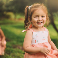 Girls Dress - Cherry Print with Peachy Twirly Skirt and Adjustable Straps - Baby, Toddler or Kid's Dress - Handmade in Maui, Hawaii USA