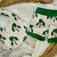 Eco-Friendly Organic Knit Baby Shorts and Bib Gift Set | Taro / Kalo Design | Gender Neutral Soft & Comfy Diaper Cover Bummies, or Shorts and Matching Bibs
