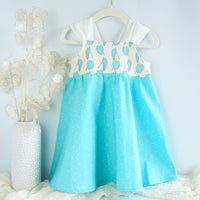 Handmade girls' Kalo Print Twirly Dress with cotton lace straps and twirling skirt, made in Hawaii