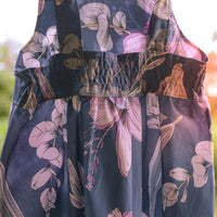 Handmade Girls Twirly Dress in Navy Orchid | A Mu'u House x Bitty Bambu Collaboration | Adjustable Tie Straps & Full Skirt | 100% Cotton Poplin | Made in Maui, Hawaii