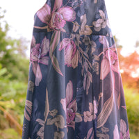 Handmade Girls Twirly Dress in Navy Orchid | A Mu'u House x Bitty Bambu Collaboration | Adjustable Tie Straps & Full Skirt | 100% Cotton Poplin | Made in Maui, Hawaii