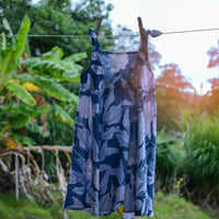 Handmade Girls Linen Floral Dress in Navy Gardenia | A Mu'u House x Bitty Bambu Collaboration | Adjustable Tie Straps & Twirling Skirt | Sizes 6M-8Y | Made in Maui, Hawaii