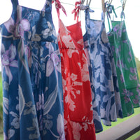 Handmade Girls Linen Floral Dress in Navy Gardenia | A Mu'u House x Bitty Bambu Collaboration | Adjustable Tie Straps & Twirling Skirt | Sizes 6M-8Y | Made in Maui, Hawaii