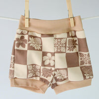 Eco-Friendly Organic Knit Baby Shorts | Neutral Check Print | Gender Neutral Soft Diaper Cover Bummies - Handmade in Hawaii