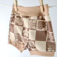 Eco-Friendly Organic Knit Baby Shorts | Neutral Check Print | Gender Neutral Soft Diaper Cover Bummies - Handmade in Hawaii