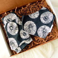 Gift Box | Opihi Shells on Black | Organic Knit Shorts & Baby Bib | Gender-Neutral Gift Made in Maui, Hawaii USA